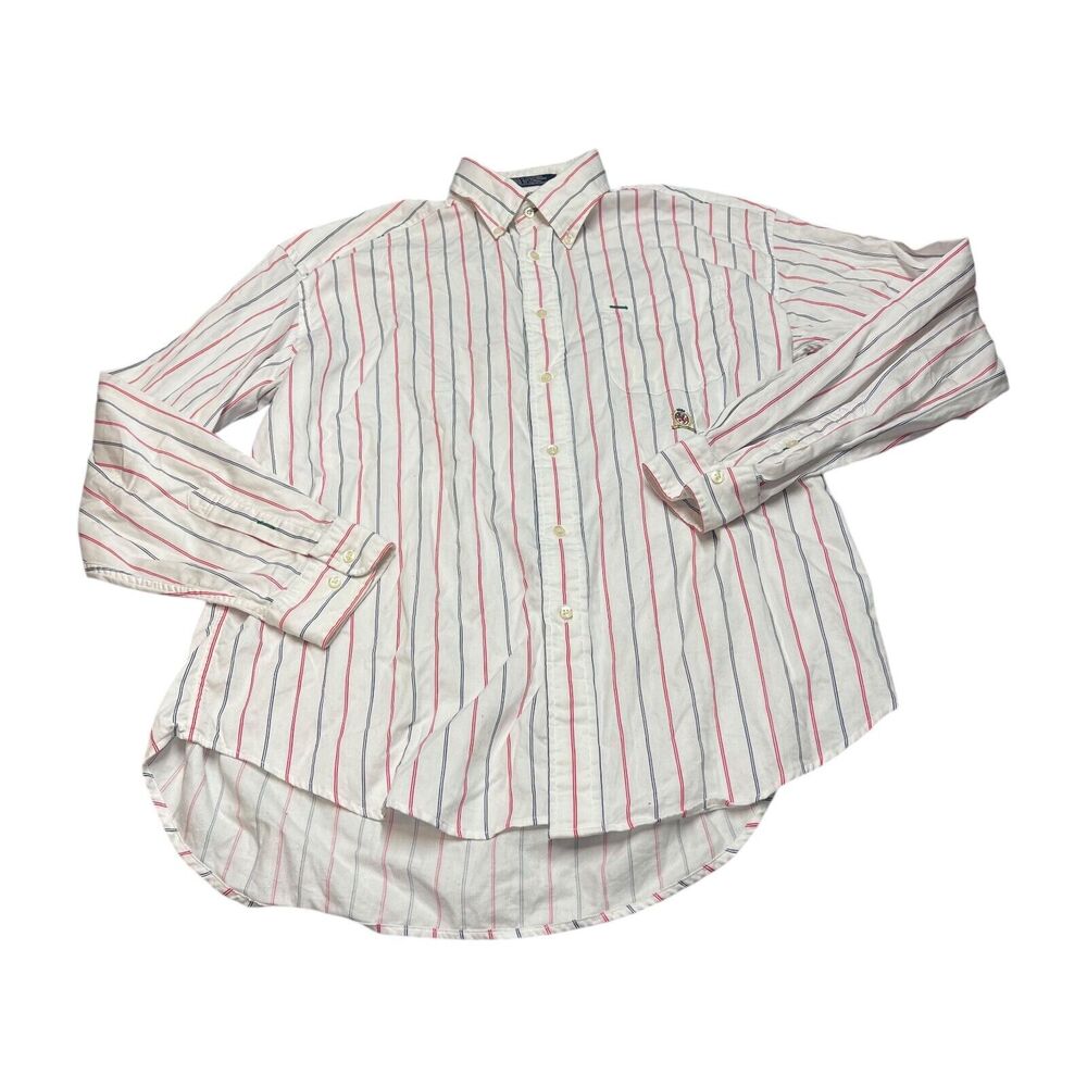 Tommy Hilfiger Shirt Men's Large White Striped Cotton Long Sleeve Button-Down - Picture 1 of 8